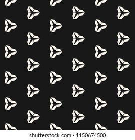 Minimalist geometric seamless pattern with simple figures, triangular shapes, small elements. Abstract monochrome background texture, repeat tiles. Black and white design for decor, package, covers