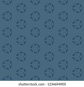 Minimalist geometric seamless pattern with simple triangular shapes, small elements. Abstract background texture, repeat tiles. Deep blue color. Minimal design for decor, package, wallpapers, textile