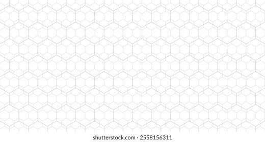 Minimalist geometric seamless pattern. Subtle vector linear texture with hexagon grid, delicate minimal lattice, net, diamonds. Gray and white outline abstract background. Repeated modern geo design