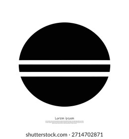 Forma geométrica minimalista con un círculo negro intersectado por dos delgadas líneas Horizontales blancas contrastantes en un campo blanco.