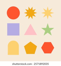 Minimalist geometric shapes elements collection in retro y2k style. Vector flat illustration