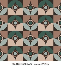 Minimalist geometric shapes seamless pattern. Mid century modern style background, wallpaper, vector illustration.