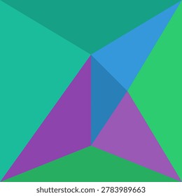 A minimalist geometric square composed of vibrant green blue and purple abstract Delaunay triangles forming this modern illustration