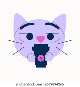 Minimalist Geometric Style Cat Drinking Coffee Cup Character Illustration