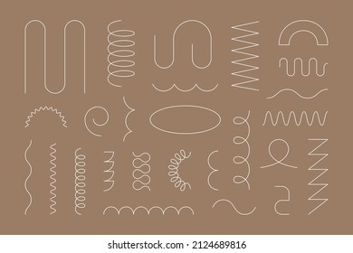Minimalist Geometric Thin Lines Set. Vector Collection Abstract Shapes Different Forms Spiral, Zigzag, Spring Coil, Wave, Triangle for web design, social media post and stories