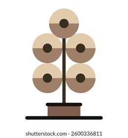 Minimalist geometric tree with five stacked circular leaves in warm earthy tones for contemporary eco friendly design or branding usage