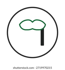 Un símbolo de árbol minimalista y geométrico presenta una forma arbórea estilizada con un tronco esbelto y oscuro, encapsulado dentro de un marco circular limpio. Representación de conceptos ambientales y ecológicos