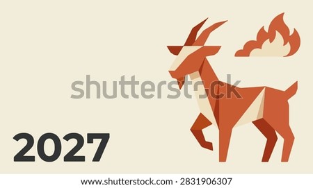 Minimalist geometric vector illustration of 2027 Chinese zodiac year of the goat