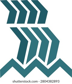 Minimalist geometric waterfall icon vector, abstract linear water stream cascade element