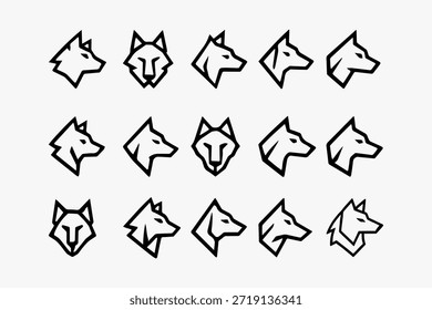 Minimalist Geometric Wolf Head Logo Collection for Modern Branding