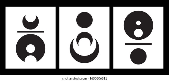 minimalist geometrical abstract art mid century modern style black and white artwork set vector