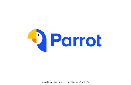 Minimalist geometrical blue parrot logo – modern, colorful brand mark