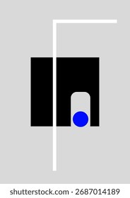 Arte vectorial geométrico minimalista con tonos azules, negros y blancos equilibrados para un uso moderno