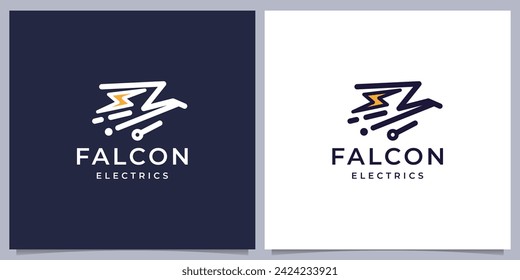 minimalist geometry falcon logo design with electrics line art style inspiration.