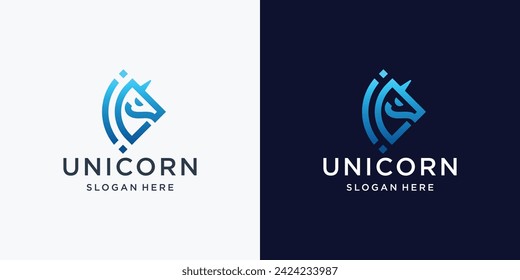 minimalist geometry line unicorn logo design inspiration, premium symbol unicorn vector template.