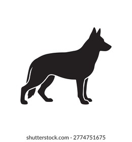 Minimalist german shepherd silhouette vector graphic isolated on white background for professional security company logo and pet training brand asset