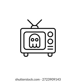 Icono de difusión de fantasma minimalista en la antigua pantalla de televisión