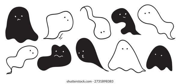 Ilustraciones de fantasmas minimalistas para diseños divertidos y festivos 