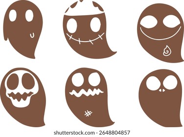 Ilustrações de fantasmas minimalistas, simples formas de fantasmas em preto e branco, entidades sobrenaturais assustadoras, símbolos paranormais estilizados fantasmas de desenhos animados, fantasmas minimalistas