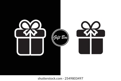 Minimalist Gift Box Icon Design Black and White Present with Ribbon Perfect for Business Holidays E-commerce Invitations and Branding