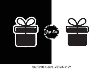 Diseño minimalista del icono de la caja de regalo Regalo blanco y negro con cinta perfecto para vacaciones de negocios Invitaciones de comercio electrónico y marca