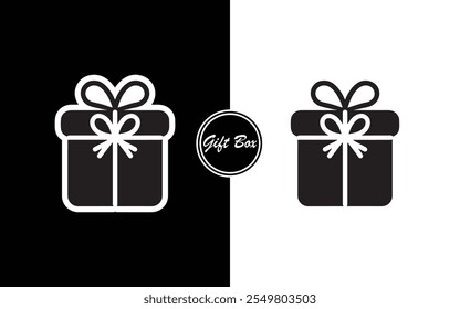 Minimalistische Geschenkbox Icon Design Schwarz-Weiß Geschenk mit Band Perfekt für Business-Feiertage E-Commerce Einladungen und Branding