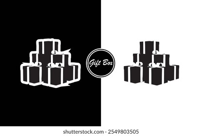 Minimalist Gift Box Icon Design Black and White Present with Ribbon Perfect for Business Holidays E-commerce Invitations and Branding
