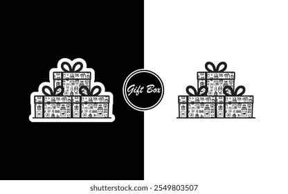 Minimalist Gift Box Icon Design Black and White Present with Ribbon Perfect for Business Holidays E-commerce Invitations and Branding