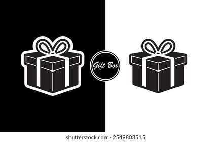 Diseño minimalista del icono de la caja de regalo Regalo blanco y negro con cinta perfecto para vacaciones de negocios Invitaciones de comercio electrónico y marca