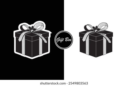 Minimalist Gift Box Icon Design Black and White Present with Ribbon Perfect for Business Holidays E-commerce Invitations and Branding