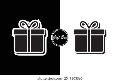 Minimalist Gift Box Icon Design Black and White Present with Ribbon Perfect for Business Holidays E-commerce Invitations and Branding