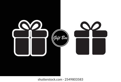 Minimalist Gift Box Icon Design Black and White Present with Ribbon Perfect for Business Holidays E-commerce Invitations and Branding