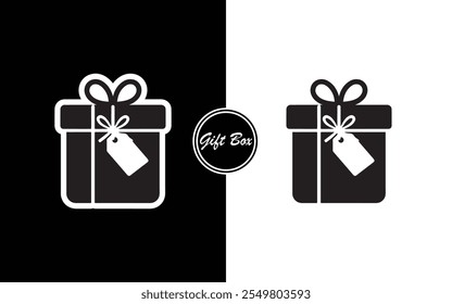Diseño minimalista del icono de la caja de regalo Regalo blanco y negro con cinta perfecto para vacaciones de negocios Invitaciones de comercio electrónico y marca