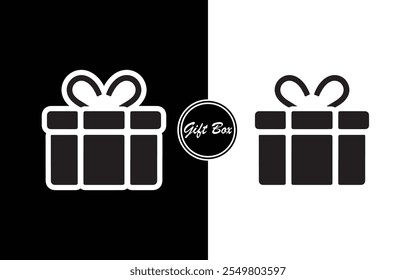 Diseño minimalista del icono de la caja de regalo Regalo blanco y negro con cinta perfecto para vacaciones de negocios Invitaciones de comercio electrónico y marca