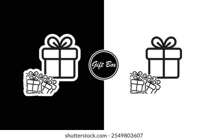 Minimalist Gift Box Icon Design Black and White Present with Ribbon Perfect for Business Holidays E-commerce Invitations and Branding