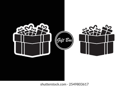 Minimalistische Geschenkbox Icon Design Schwarz-Weiß Geschenk mit Band Perfekt für Business-Feiertage E-Commerce Einladungen und Branding