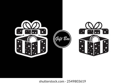 Minimalist Gift Box Icon Design Black and White Present with Ribbon Perfect for Business Holidays E-commerce Invitations and Branding