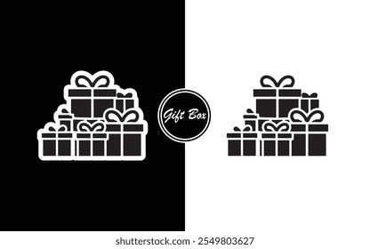 Minimalist Gift Box Icon Design Black and White Present with Ribbon Perfect for Business Holidays E-commerce Invitations and Branding