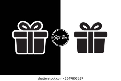 Minimalist Gift Box Icon Design Black and White Present with Ribbon Perfect for Business Holidays E-commerce Invitations and Branding