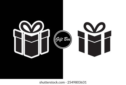 Design minimalista do ícone da caixa de presente preto e branco presente com fita perfeita para férias de negócios e-commerce convites e marca
