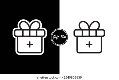 Minimalist Gift Box Icon Design Black and White Present with Ribbon Perfect for Business Holidays E-commerce Invitations and Branding