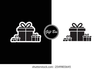 Minimalist Gift Box Icon Design Black and White Present with Ribbon Perfect for Business Holidays E-commerce Invitations and Branding