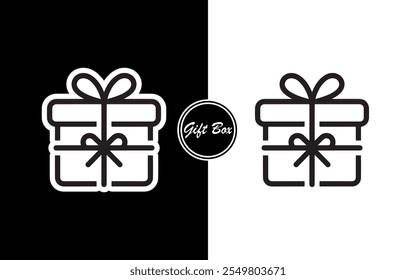 Design minimalista do ícone da caixa de presente preto e branco presente com fita perfeita para férias de negócios e-commerce convites e marca