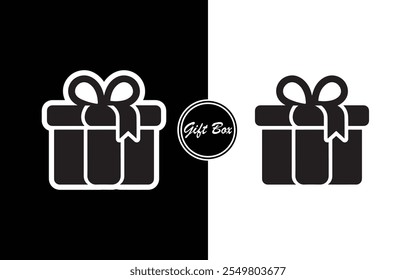 Minimalistische Geschenkbox Icon Design Schwarz-Weiß Geschenk mit Band Perfekt für Business-Feiertage E-Commerce Einladungen und Branding