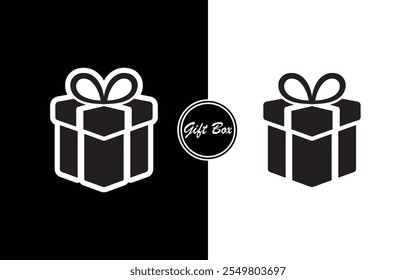 Minimalist Gift Box Icon Design Black and White Present with Ribbon Perfect for Business Holidays E-commerce Invitations and Branding