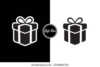 Minimalist Gift Box Icon Design Black and White Present with Ribbon Perfect for Business Holidays E-commerce Invitations and Branding