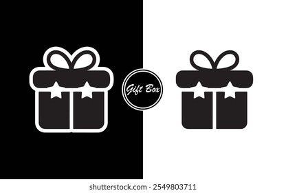 Minimalist Gift Box Icon Design Black and White Present with Ribbon Perfect for Business Holidays E-commerce Invitations and Branding