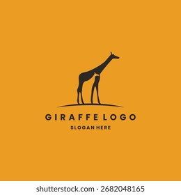 Diseño minimalista del logotipo de la jirafa sobre fondo naranja
