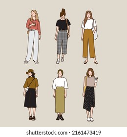 minimalist girl illustration with korean style fashion free vector