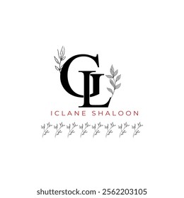 Minimalist GL Monogram with Botanical Illustration.Elegan Initial LG Logo with Floral Element. Wedding logos, hand drawn elegant, delicate and minimalist,black and white vintage logo for beauty shop.